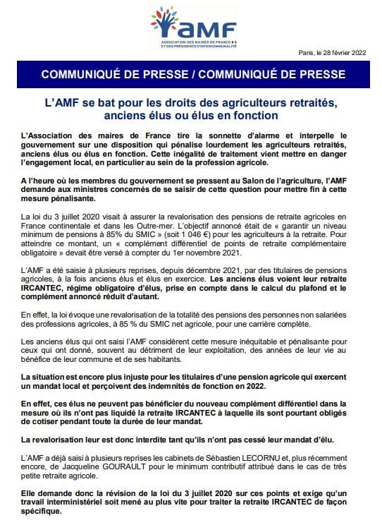 L'AMF se bat pour les droits des agriculteurs retraités, anciens élus ou élus en fonction