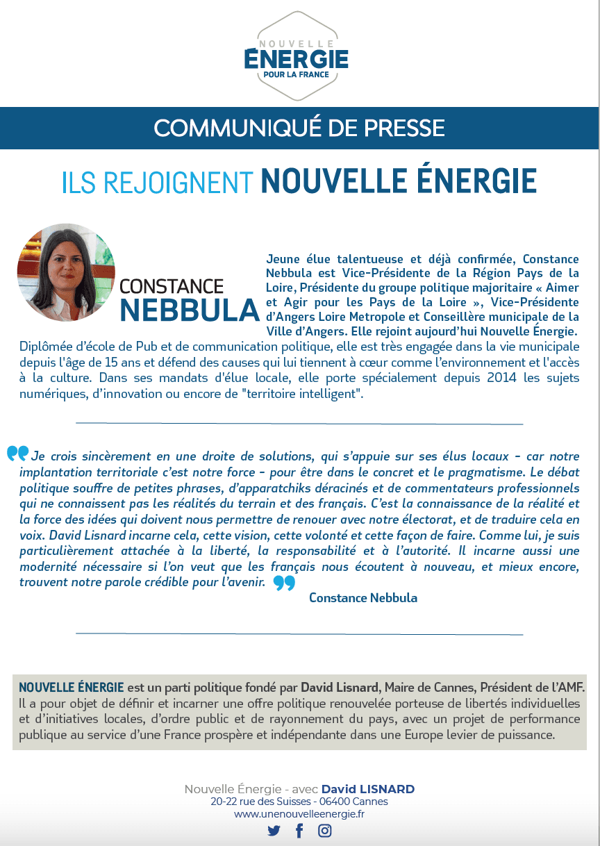 Constance Nebbula rejoint Nouvelle Énergie