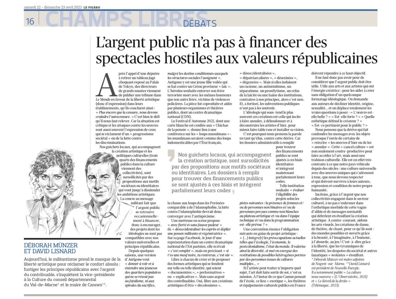 L'argent public n'a pas à financer des spectacles hostiles aux valeurs républicaines