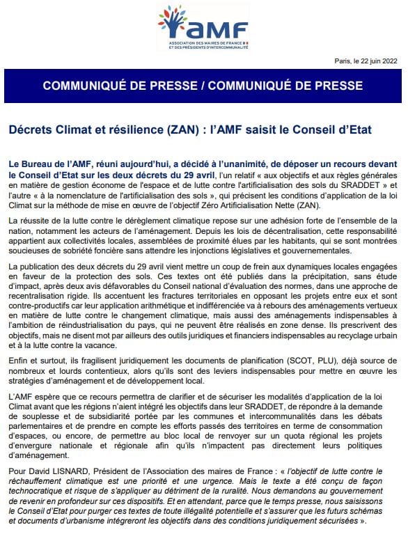 Décrets Climat et résilience (ZAN) : l’AMF saisit le Conseil d’Etat — illustration 1