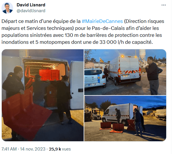 La Mairie de Cannes vient en aide aux populations et communes sinistrées du Pas-de-Calais — illustration 1