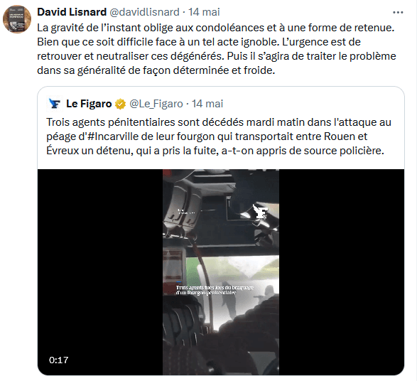 Assassinat de deux agents pénitentiaires à Incarville : réaction de David Lisnard — illustration 1