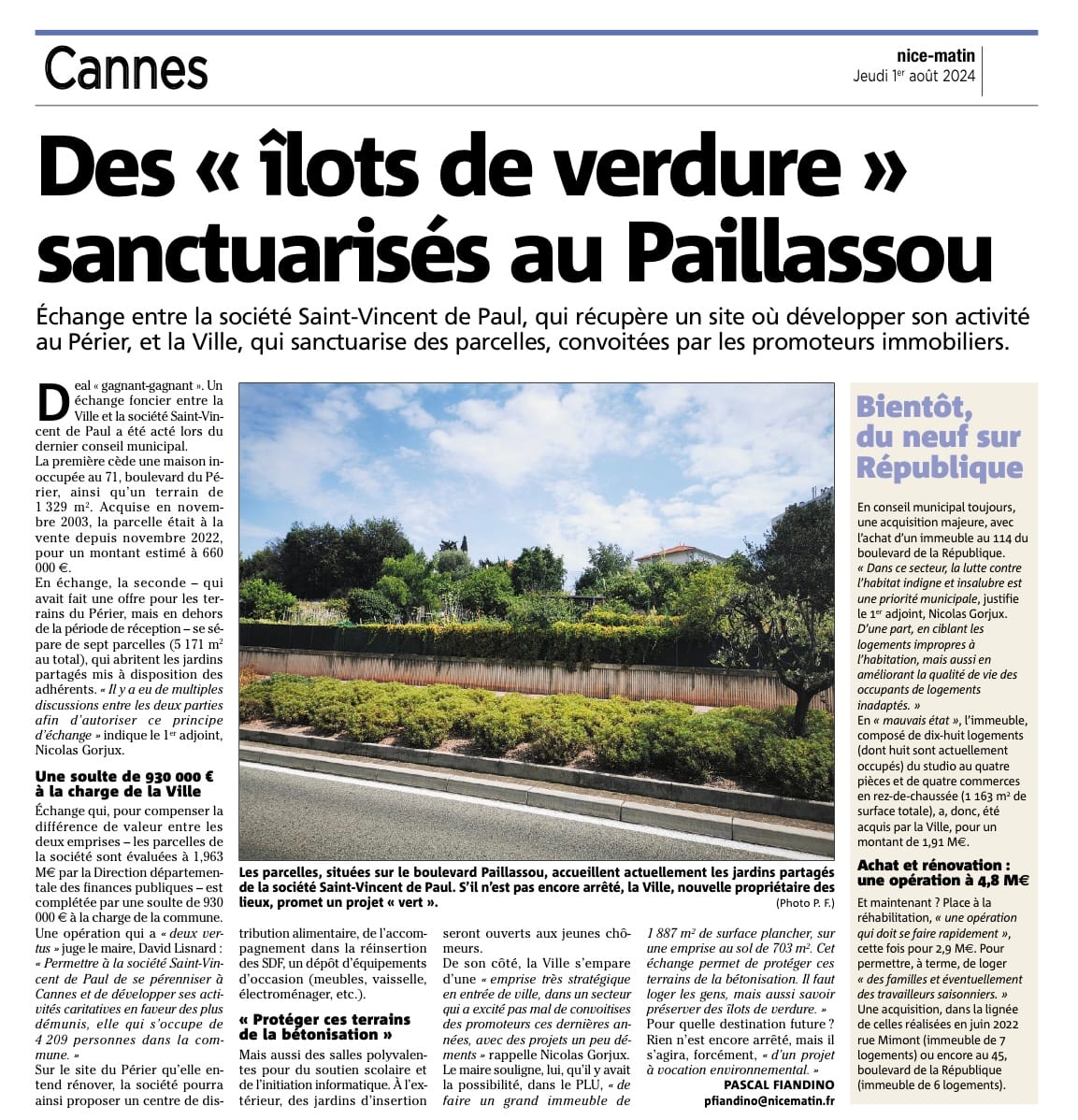 David Lisnard protège des espaces verts de la bétonnisation