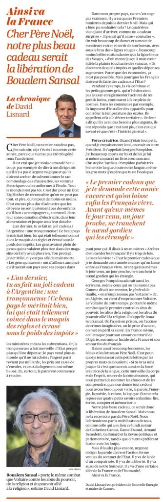 Cher Père Noël, notre plus beau cadeau serait la libération de Boualem Sansal — illustration 1
