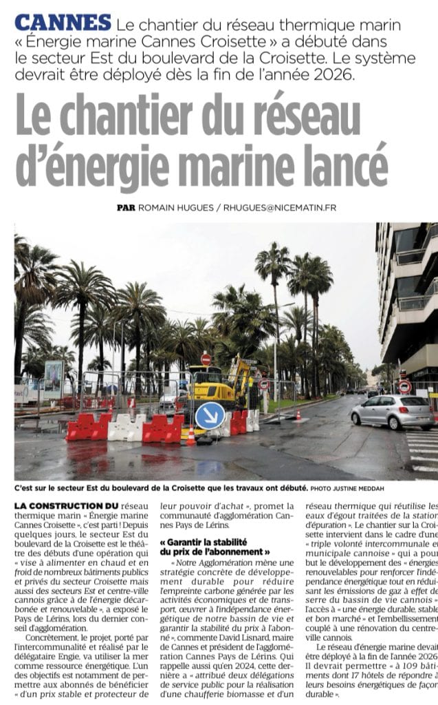 Chauffer ou refroidir les bâtiments de la Croisette grâce à l'énergie de la mer : le chantier est lancé ! — illustration 1