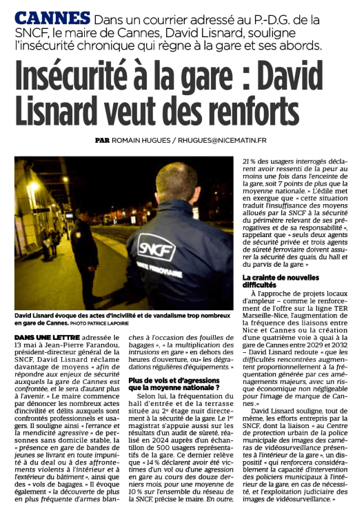 Insécurité à la gare : David Lisnard veut des renforts — illustration 1