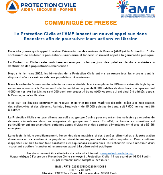 La Protection Civile et l'AMF lancent un nouvel appel aux dons financiers afin de poursuivre leurs actions en Ukraine — illustration 1