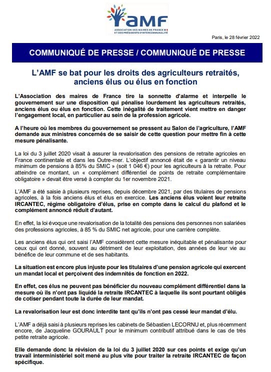 L'AMF se bat pour les droits des agriculteurs retraités, anciens élus ou élus en fonction — illustration 1