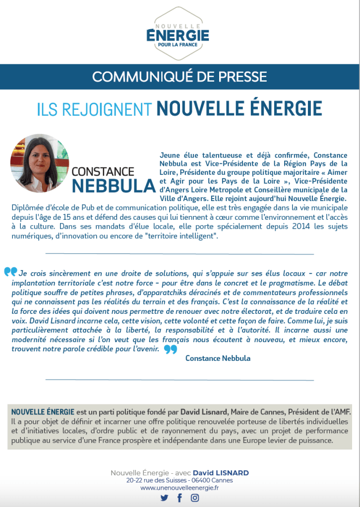 Constance Nebbula rejoint Nouvelle Énergie — illustration 1