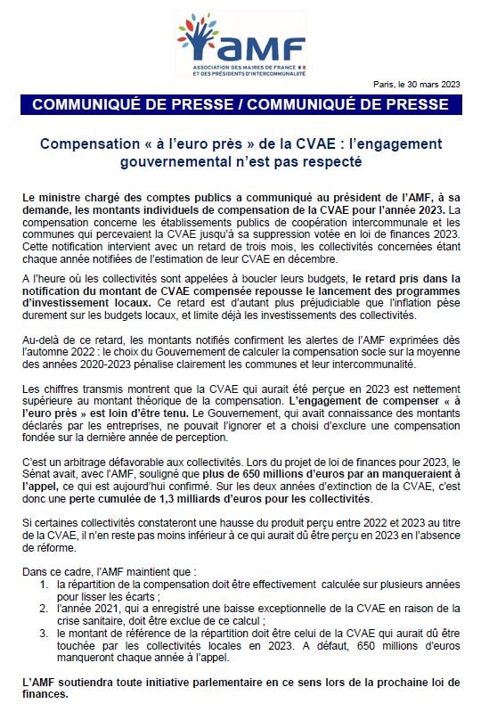 Compensation à "l'euro près" de la CVAE : l'engagement gouvernemental n'est pas respecté — illustration 1