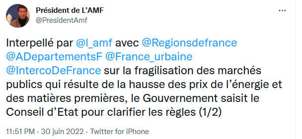 Hausse des prix de l’énergie et des matières premières et fragilisation des marchés publics : alerté par l'AMF, le gouvernement saisit le Conseil d'Etat — illustration 1