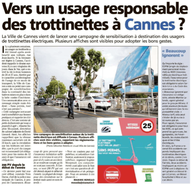 La Ville de Cannes lance une campagne de sensibilisation à destination des usagers de trottinettes électriques — illustration 1