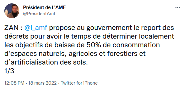 ZAN : l'AMF propose au gouvernement le report des décrets pour avoir le temps de déterminer localement les objectifs — illustration 1