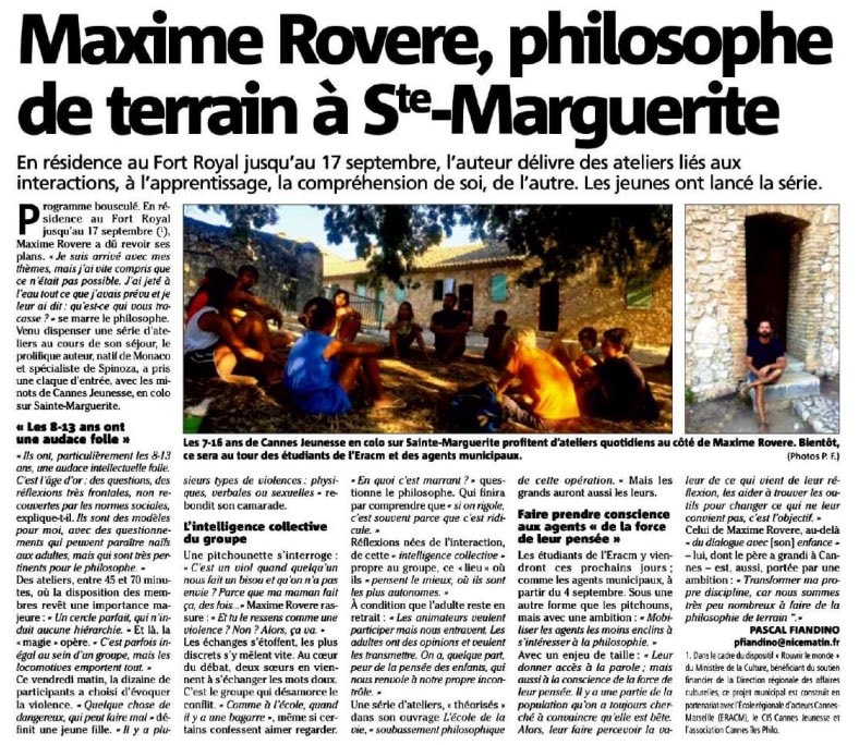 La Mairie de Cannes invite le philosophe Maxime Rovere à rencontrer les enfants de Cannes Jeunesse dans le cadre du 100% EAC — illustration 1