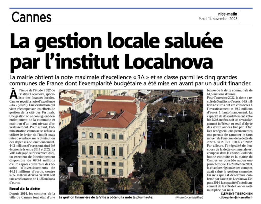 20/20 pour les finances de la Mairie de Cannes ! — illustration 1