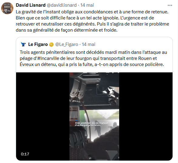 Assassinat de deux agents pénitentiaires à Incarville : réaction de David Lisnard — illustration 1