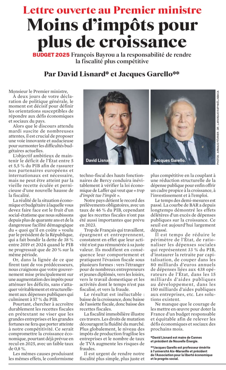 Moins d’impôts pour plus de croissance : l'appel de David Lisnard et Jacques Garello pour redresser la France — illustration 1