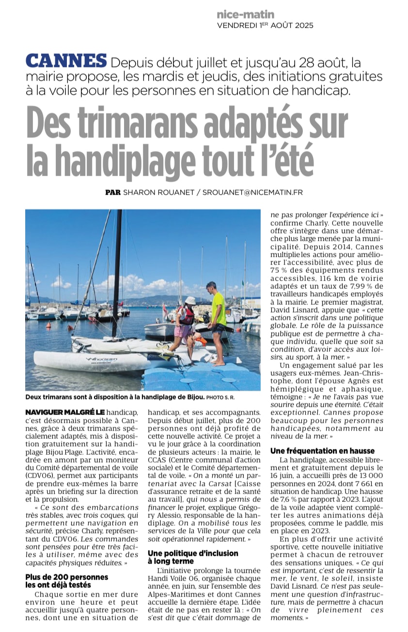 Handiplage : une nouvelle activité en mer pour les personnes en situation de handicap à Cannes — illustration 1