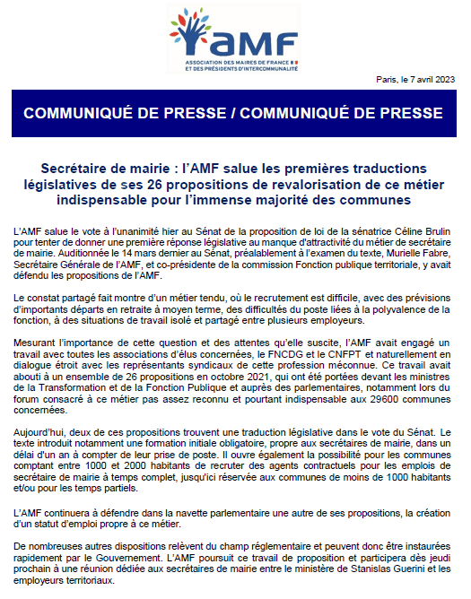 L'AMF obtient des avancées pour la revalorisation du poste de secrétaire de mairie